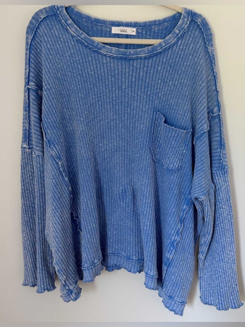 Talulah Periwinkle Blue Ribbed Raw Hem Deconstructed Slouchy Pocket Top Medium